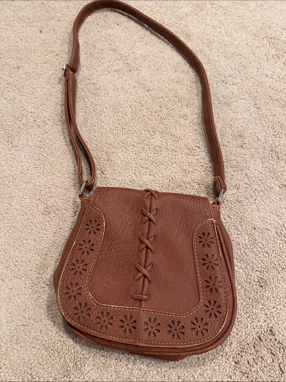 Women's Brown Floral Cutout Crossbody Bag